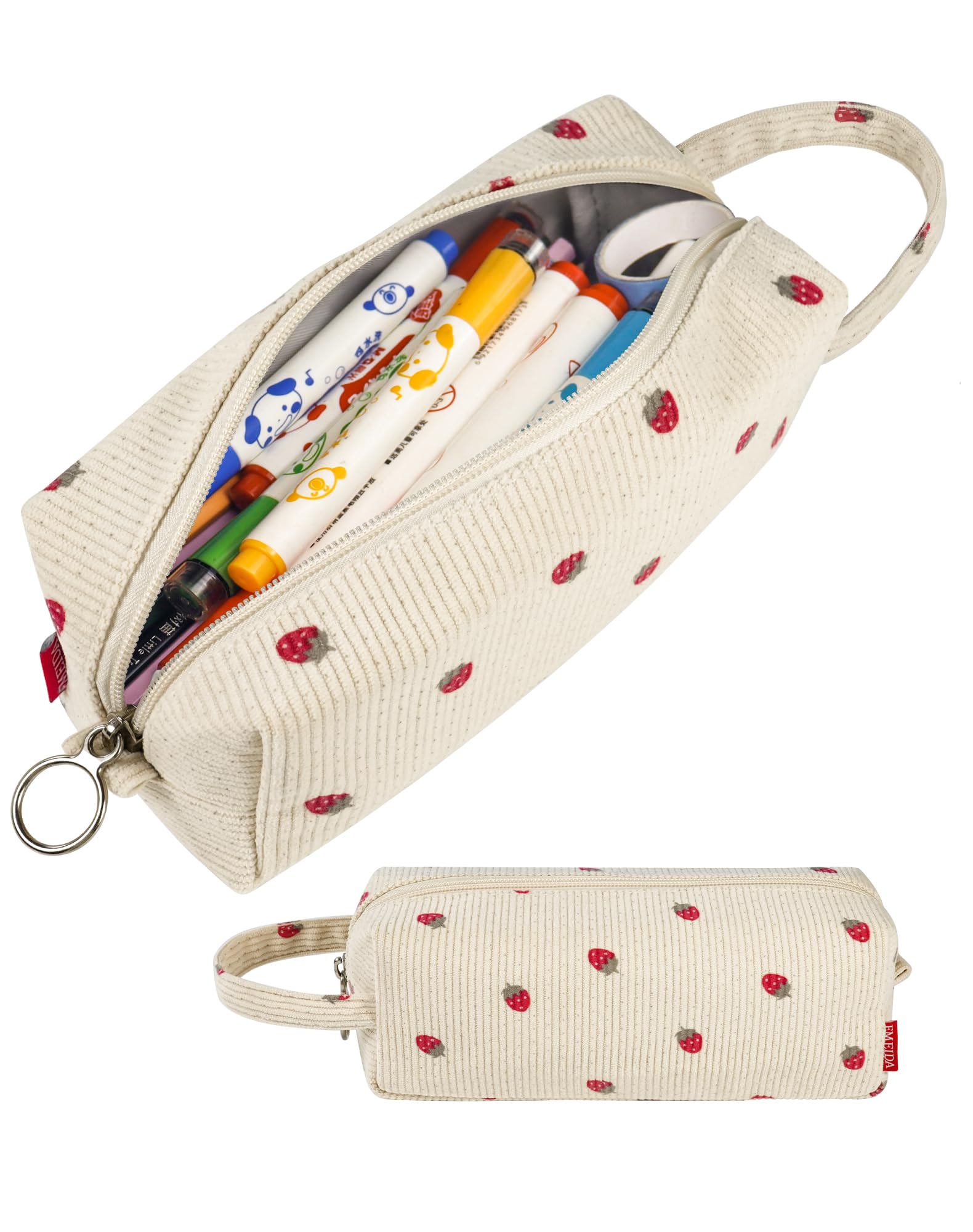 Fmeida Pencil Case Pouch - Pencils Pouch Portable Pen Bag Simple Office Supplies Stationery Bags with Handle - Strawberry — image 1