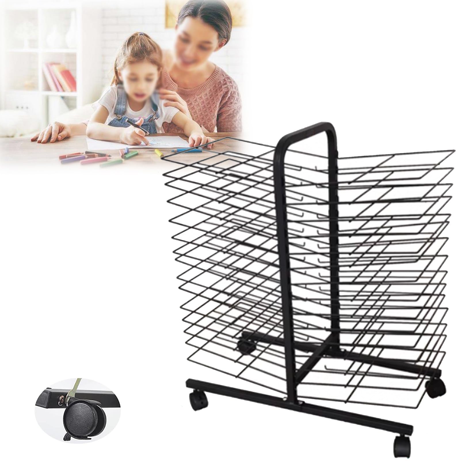 Aioneer Art Drying Rack for Classroom, Functional & Mobile Paint Drying Rack, Removable Shelves, Stack Rack for Painting, Drawings, And More,15Shelves