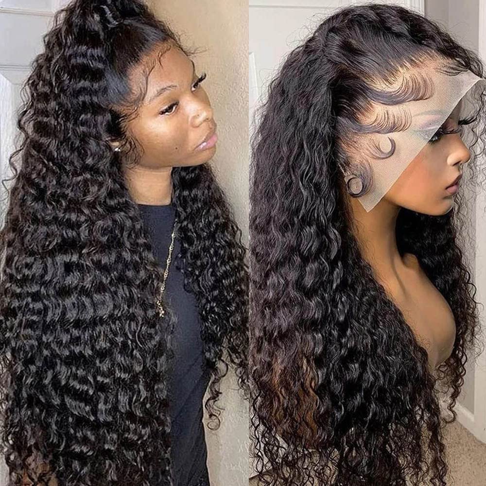 yz graceDeep Wave Lace Front Wigs Human Hair Pre Plucked 13x4 HD Lace Frontal Wigs 150% Density 10A Grade Brazilian Virgin Human Hair Curly Wigs for Black Women Human Hair (18 Inch)