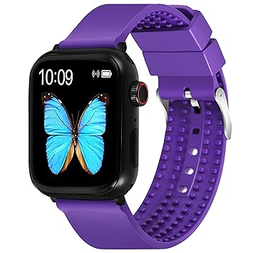 Tokdis MX-1 Pro Bluetooth Calling Smartwatch - 1.69? LCD Display, Multiple Watch Faces, Sleep Monitor, Heart & SpO2 Monitoring, Multiple Sports Modes, Water Resistant (Purple Silicone Strap) T2