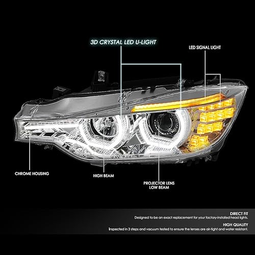 Miniatura 9 de DNA MOTORING HL-3D-F3013-BK Faros delanteros de proyector de cristal U-Halo con carcasa negra con señal de giro LED 3D compatible con 12-16 F30