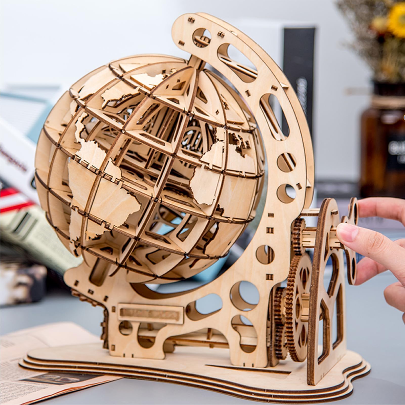Kit di Modello Meccanico Globus Puzzle in Legno 3D Fai da Te Set Costruzione Autocostruzione Giocattolo Educativo Compleanno per Studenti Adolescenti e Adulti