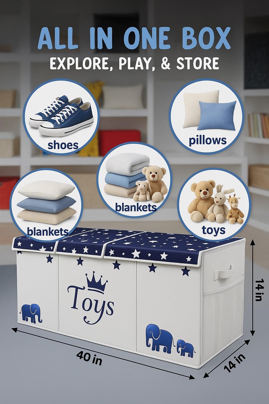 Extra Large Toy Box for Boys - Toy Storage Organizer For Living Room with Lids - 40