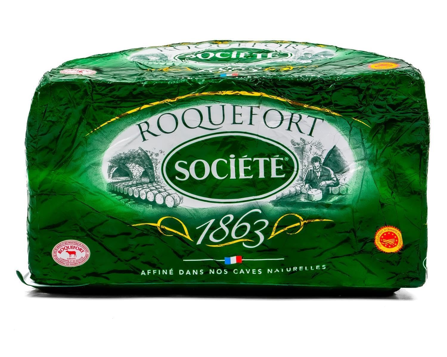 Roquefort Société Schafskäse AOP - 3x ca. 1,3KG - französischer Edel-Pilz-Käse, cremig und aromatisch im Geschmack, Blauschimmel-Käse aus Frankreich, ideal auf dem Käsebrett, zu Obst und Wein