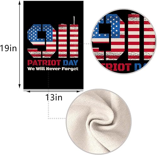 Miniatura 5 de Nepnuser Bandera de jardín del Día del Patriota con texto en inglés "We will Never Forget 911", decoración de bandera de doble cara para patio al