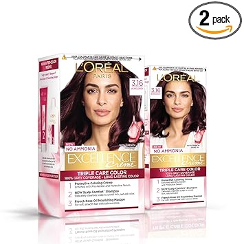 LOreal Paris Hair Colour, Radiant At-Home Hair Colour with up to 100% Grey Coverage, Excellence Creme, 222g (Pack of 2)