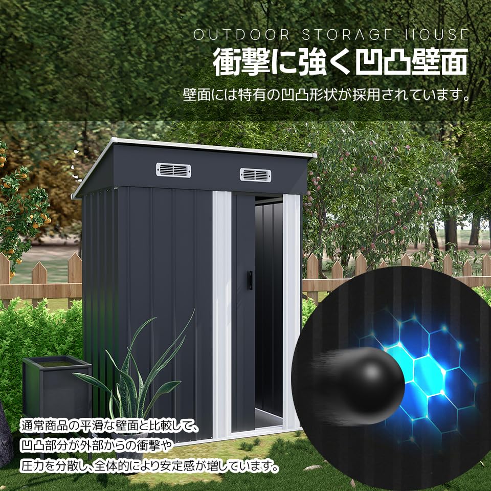 Amazon | STPZHXC ブルーグレー スチール屋外収納庫 幅148*奥行き82.5