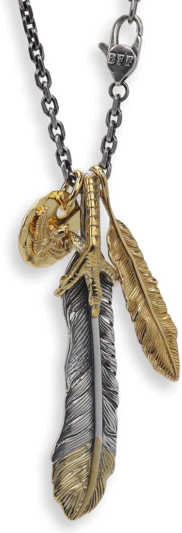 [silver KYASYA] [BFF] ブランド フェザーネックレス 金爪 イーグル メタル シルバー925 S925 銀 メンズ ネイティブ  インディアンジュエリー ゴールド 金属アレルギー対応 専用BOX付属