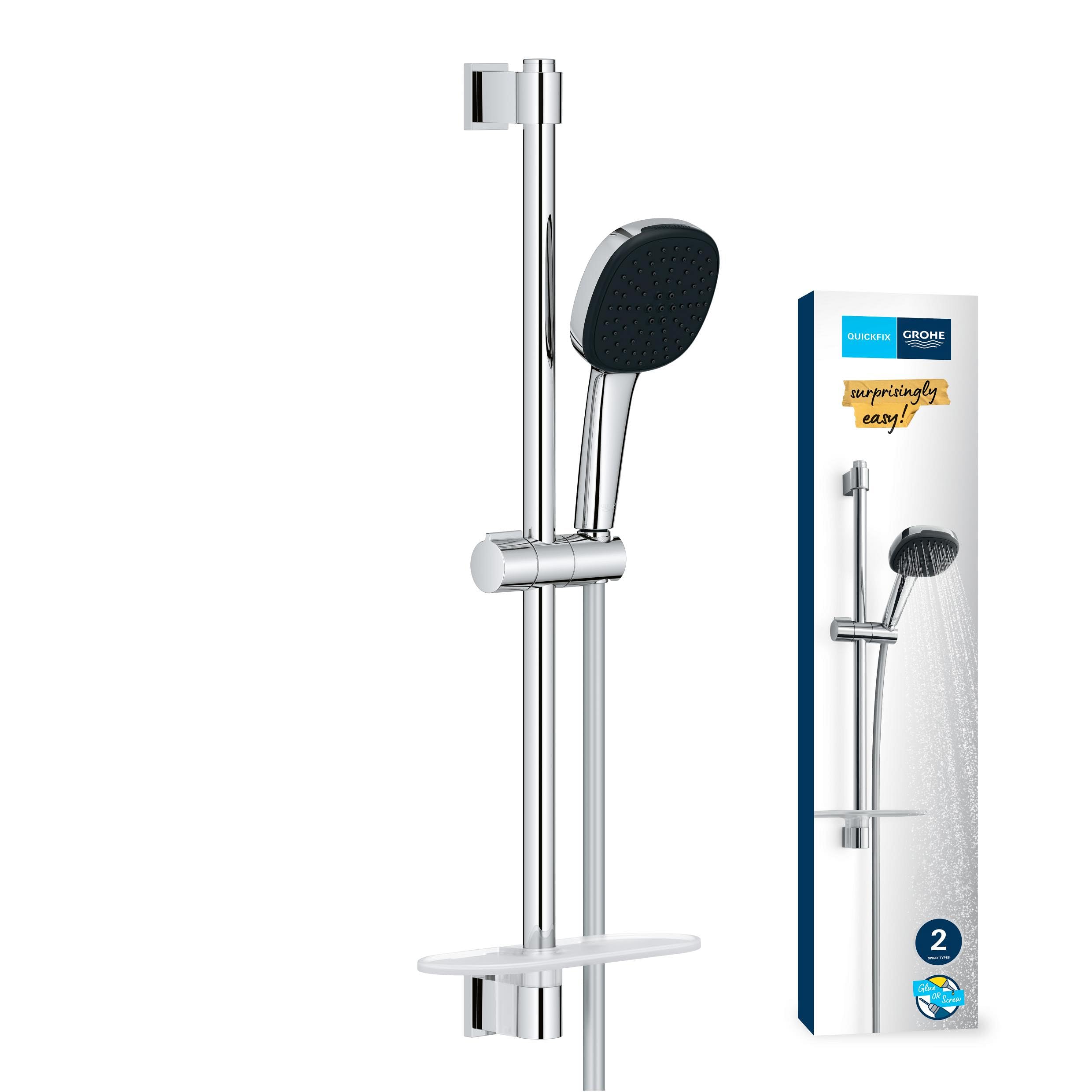 GROHE 26929001 Vitalio Comfort 110 II rail zestaw 600 dish drążek prysznicowy 2 rodzaje strumienia, chrom, zestaw drążków 60 cm