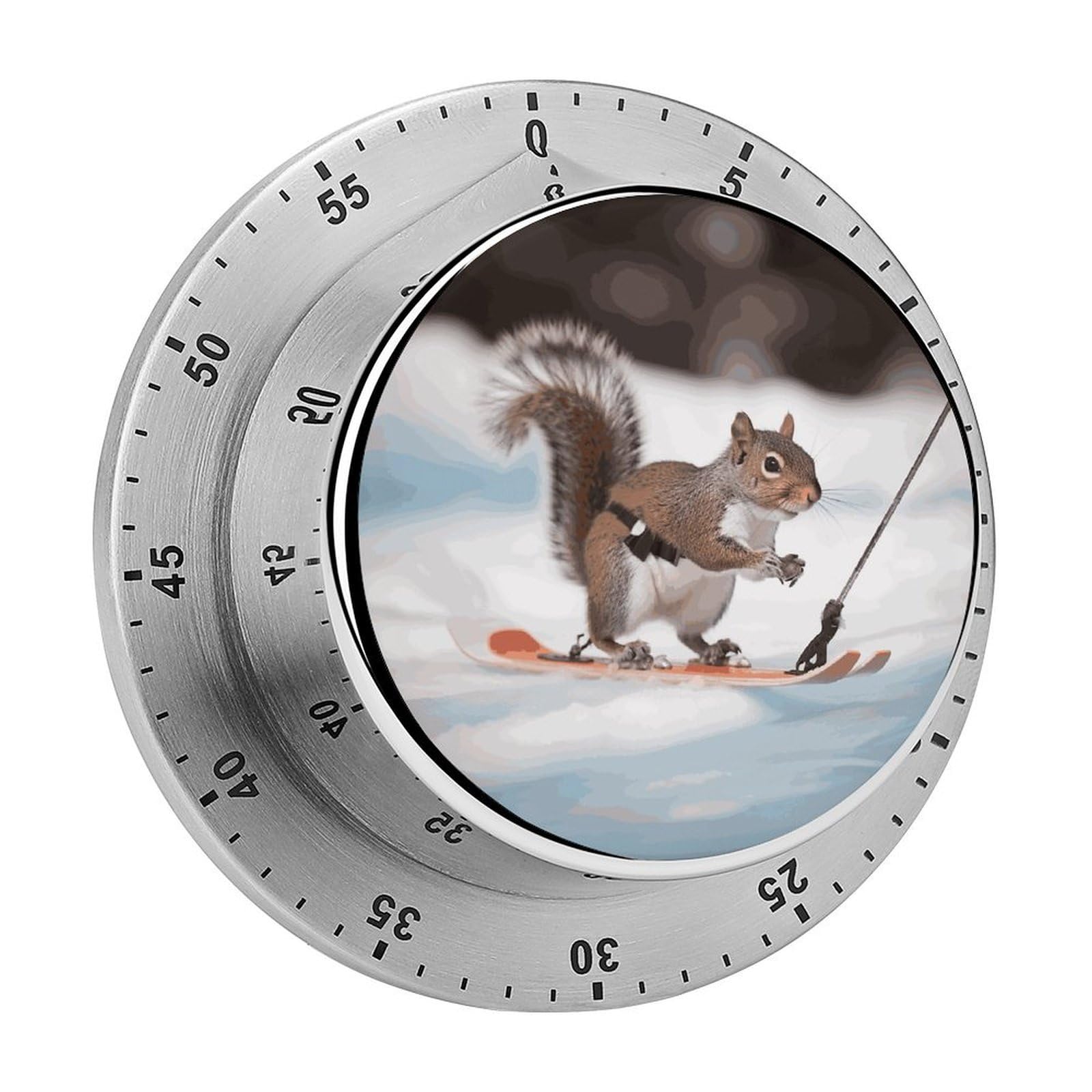 Skiing Squirrel Timer Loud Mechanical Timer Stainless Steel 60-Minute Kitchen Timers Waterproof Chef Cooking Timers Sport Countdown Clock Portable Countdown Alarm Adult