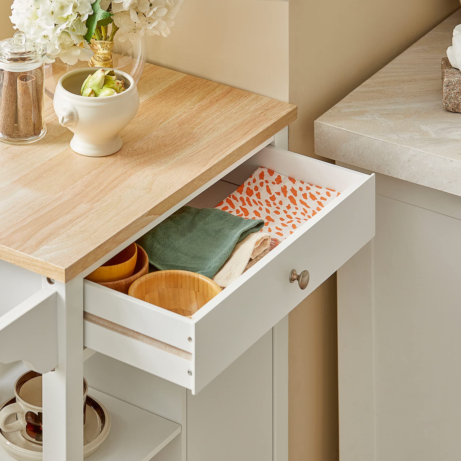 SoBuy FKW46-WN Estantería de Cocina Carrito de Servir Carrito de Cocina móvil con 4 Ruedas 68 x 40 x 86 cm ES