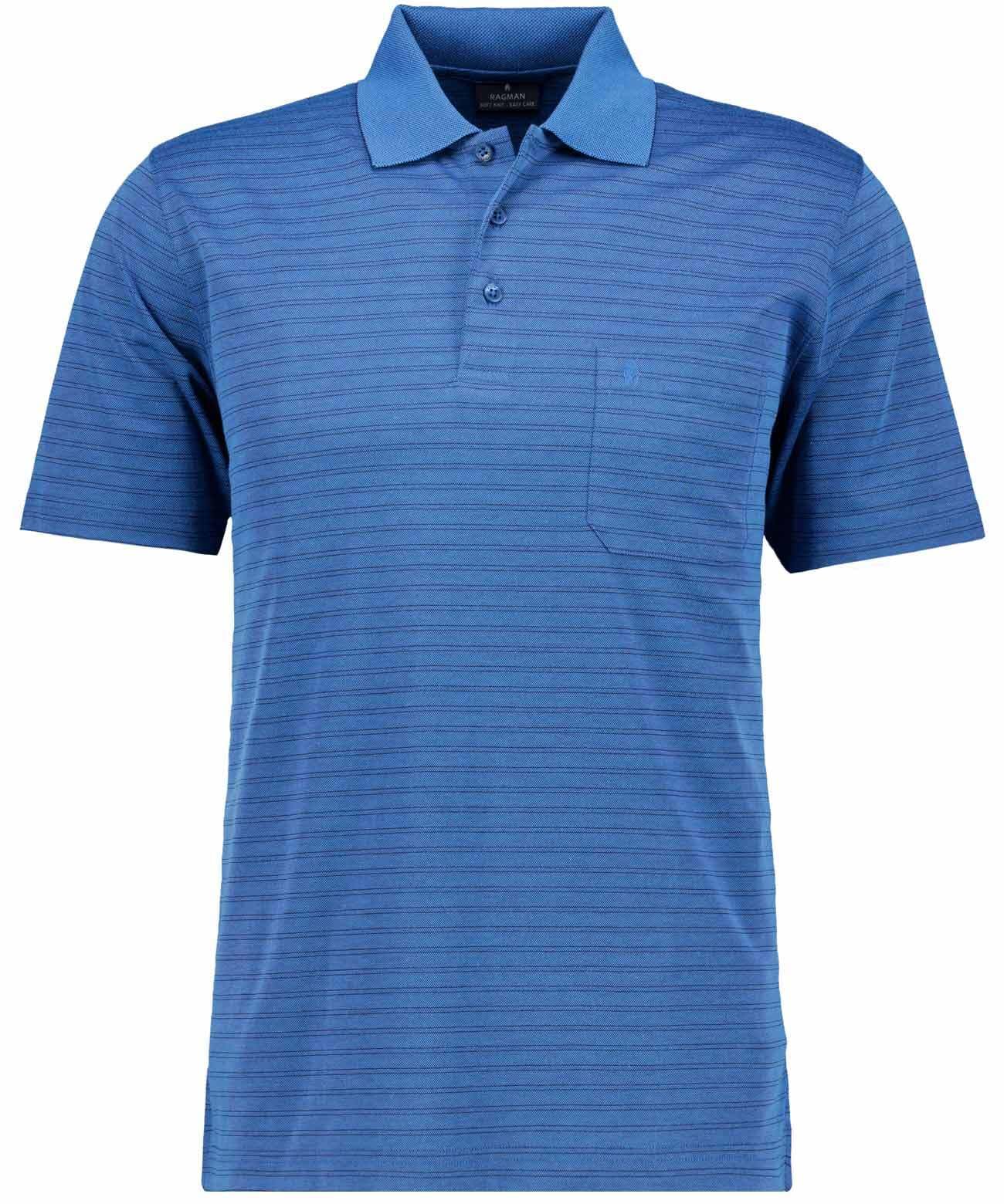 RAGMAN Herren Softknit-Polo Fineliner Blau-Melange-765, L