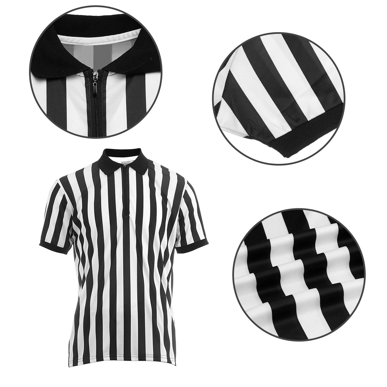 Camiseta De Árbitro Para Hombre Camisa Con Cuello Para Jueces Deportivos Traje De Árbitro De Fútbol Con Rayas Blancas Y Negras Con Cremallera Y Cuello Vuelto Absorción De Humedad Transpiración