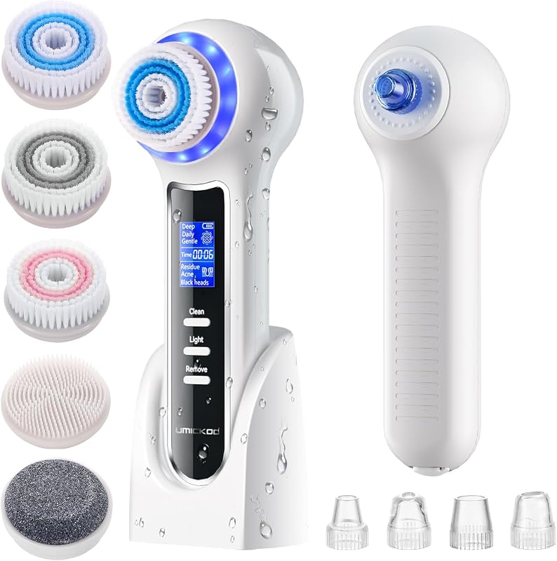 Escova elétrica facial 3 em 1 Umickoo com removedor de cravos, tela LCD, IPX7 e bateria recarregável