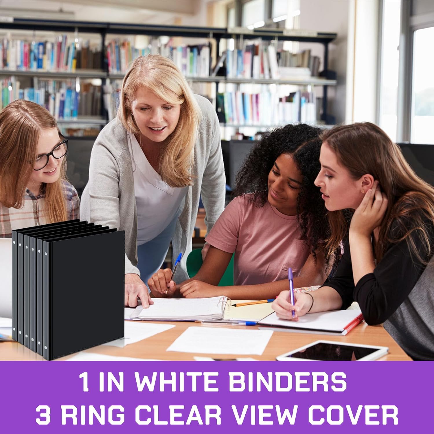 Fulmoon 24 Pcs 3 Ring Plastic Binders Bulk with 2 Pockets Flexible Binder with Transparent View Cover Plastic Binder for Home Office(1 Inch,Black)