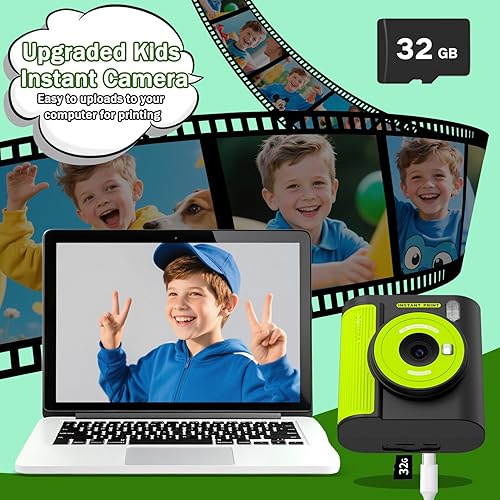 Miniatura 4 de Zicor Cámara de impresión instantánea para niños, video digital HD y cámara de impresión instantánea para niños, divertidos regalos de cumpleaños de