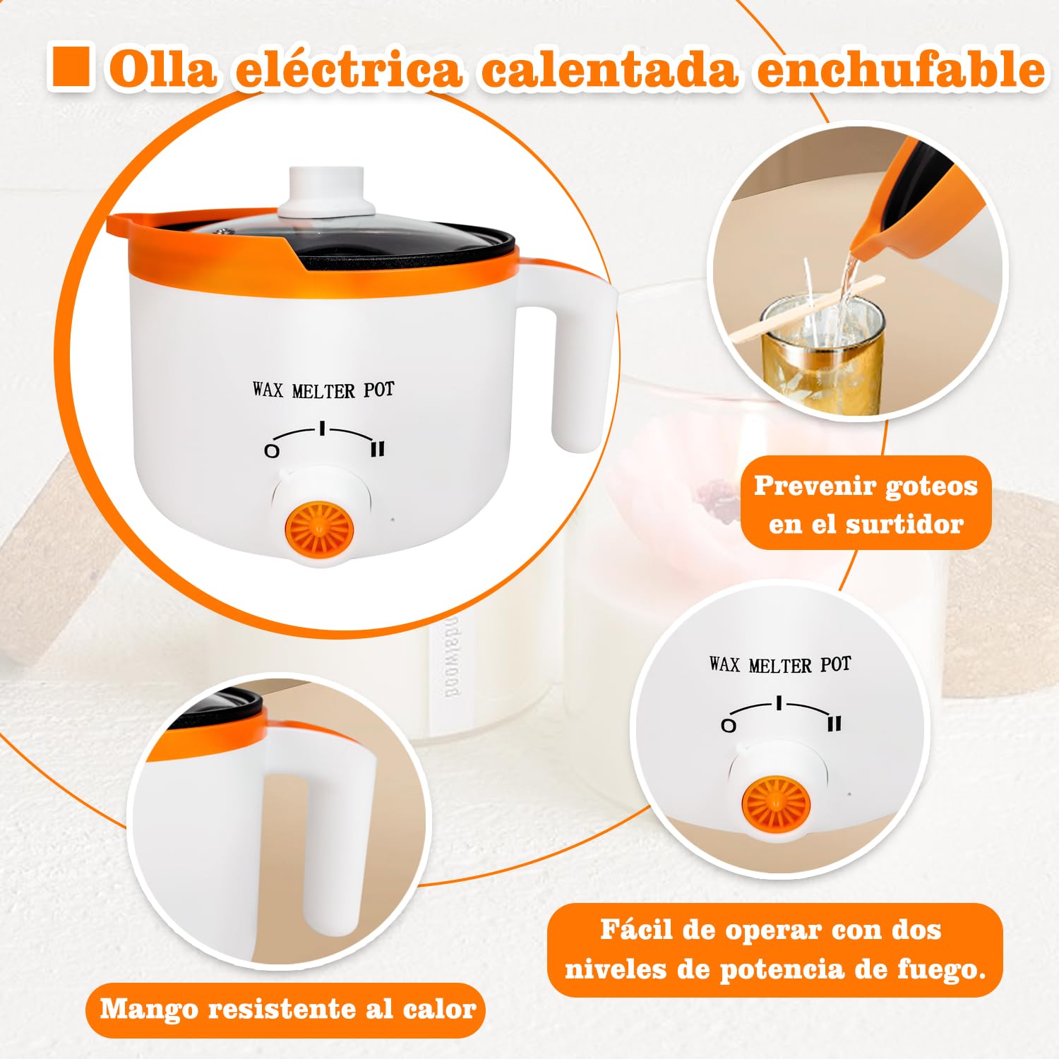 Ksedcon Olla Eléctrica de Fusion para Velas Fundidor de Cera para Velas con Interruptor Giratorio, Olla para Derretir Cera Antiadherente Pequeña con Resistencia Al Calor