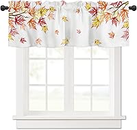 Vista 1 de Cenefa para ventanas, cenefas de cocina con bolsillo para barra, cortinas cortas de hojas de arce de Acción de Gracias para sala de estar, baño