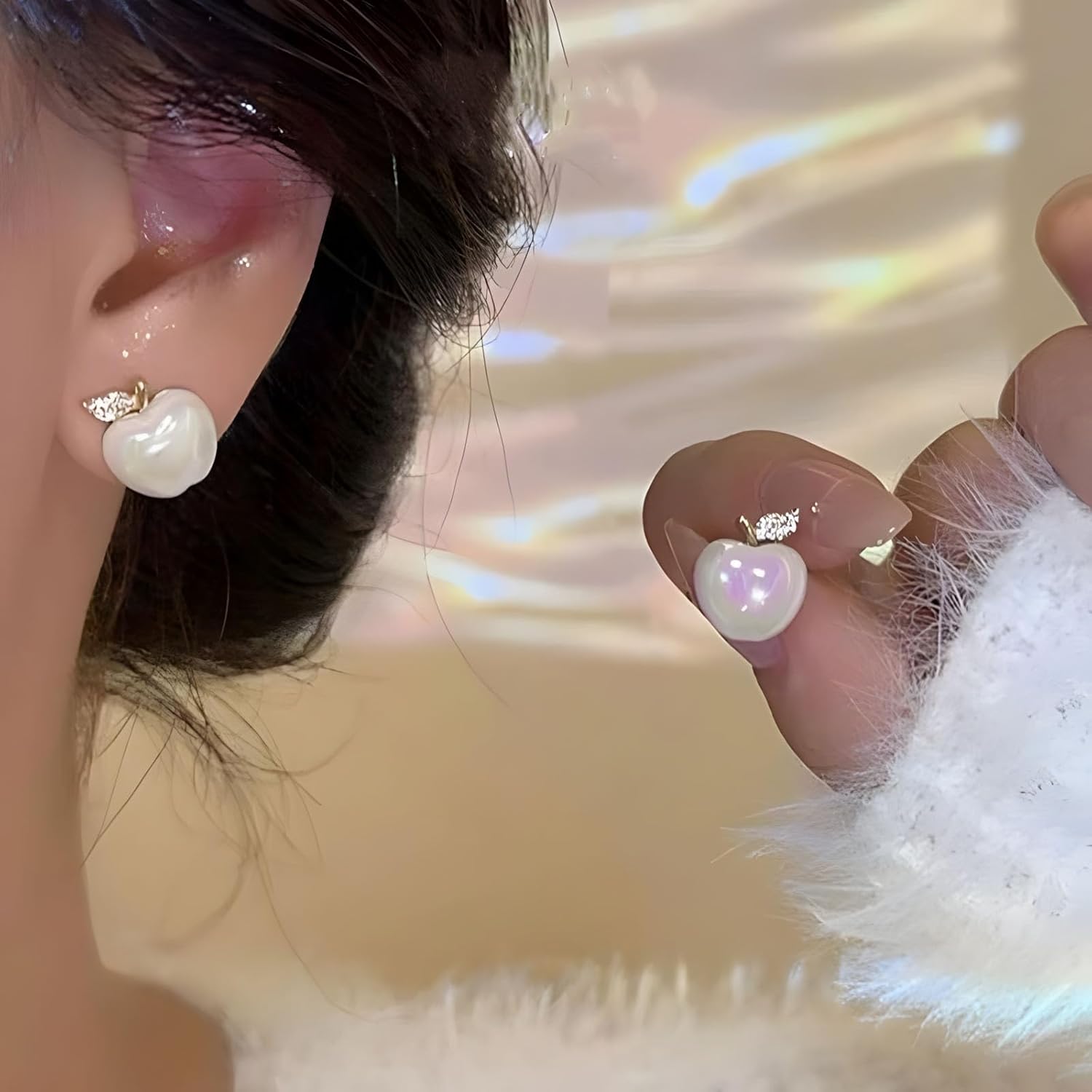 Small Apple Stud Earrings for Women Red Enamel Apple Stud Earrings Christmas Eve Jewelry - Image 2