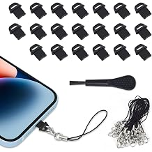 20 Pcs Lightning Dust Plugs for iPhone 14 Pro Max/13/12/11 and AirPods, iPhone Port Charger Plug Protector Cover with Cleaning Brush Lanyards, Easy-Grip Tab