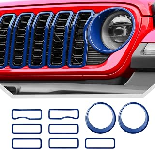 Blue Grill Inserts for 2024 2025 2026+ Jeep Wrangler JL Grille Cover & Headlight Cover Trim Accessories
