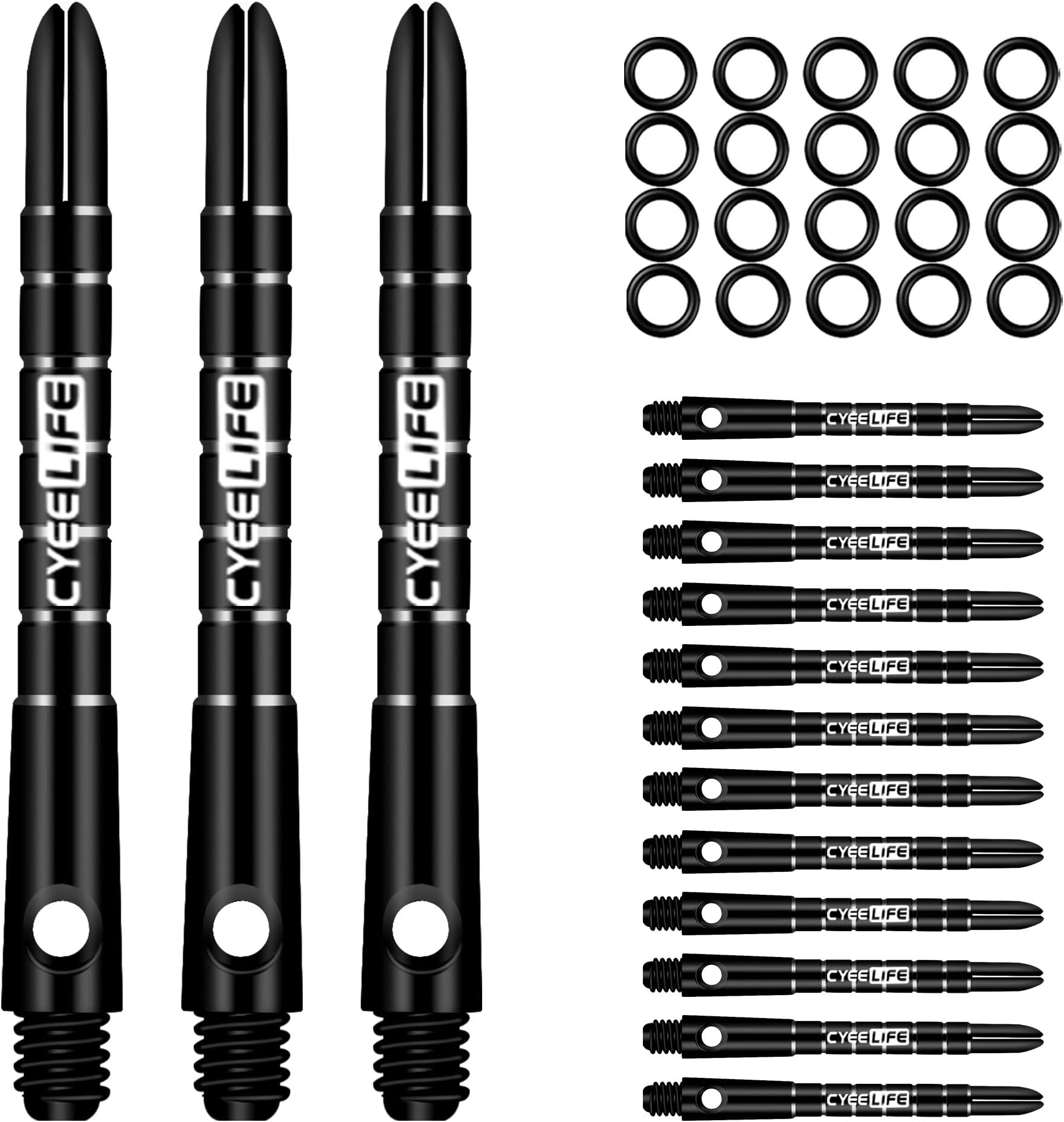 CyeeLife Pro Dart Shafts Aluminium 15pcs with 20pcs Rubber O Rings 35/40/48mm 5 Colour