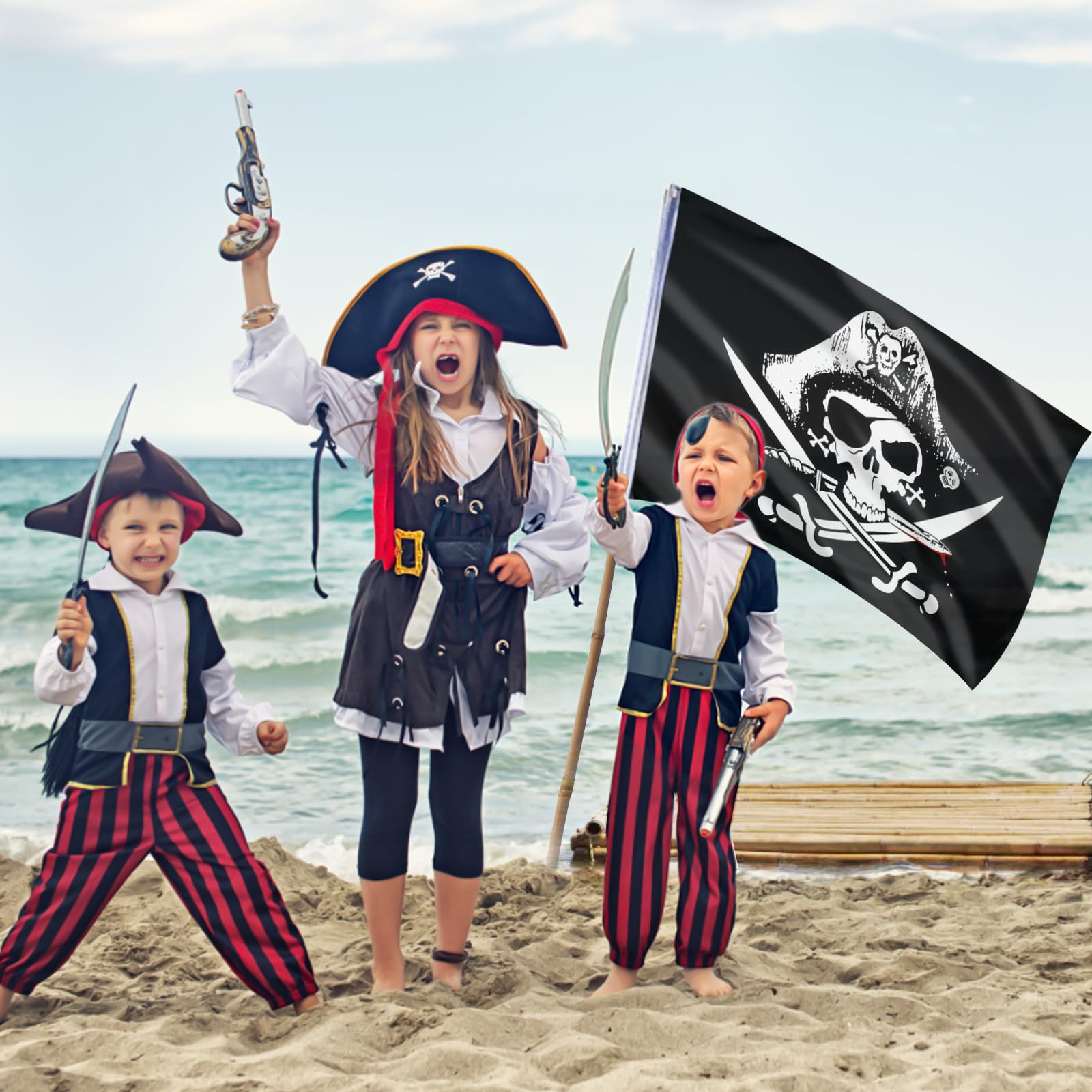 Bandiera Pirata Con Teschio E Coltelli - 90x150 Cm, Tessuto Poliestere, Per Feste E Halloween - Foto 6