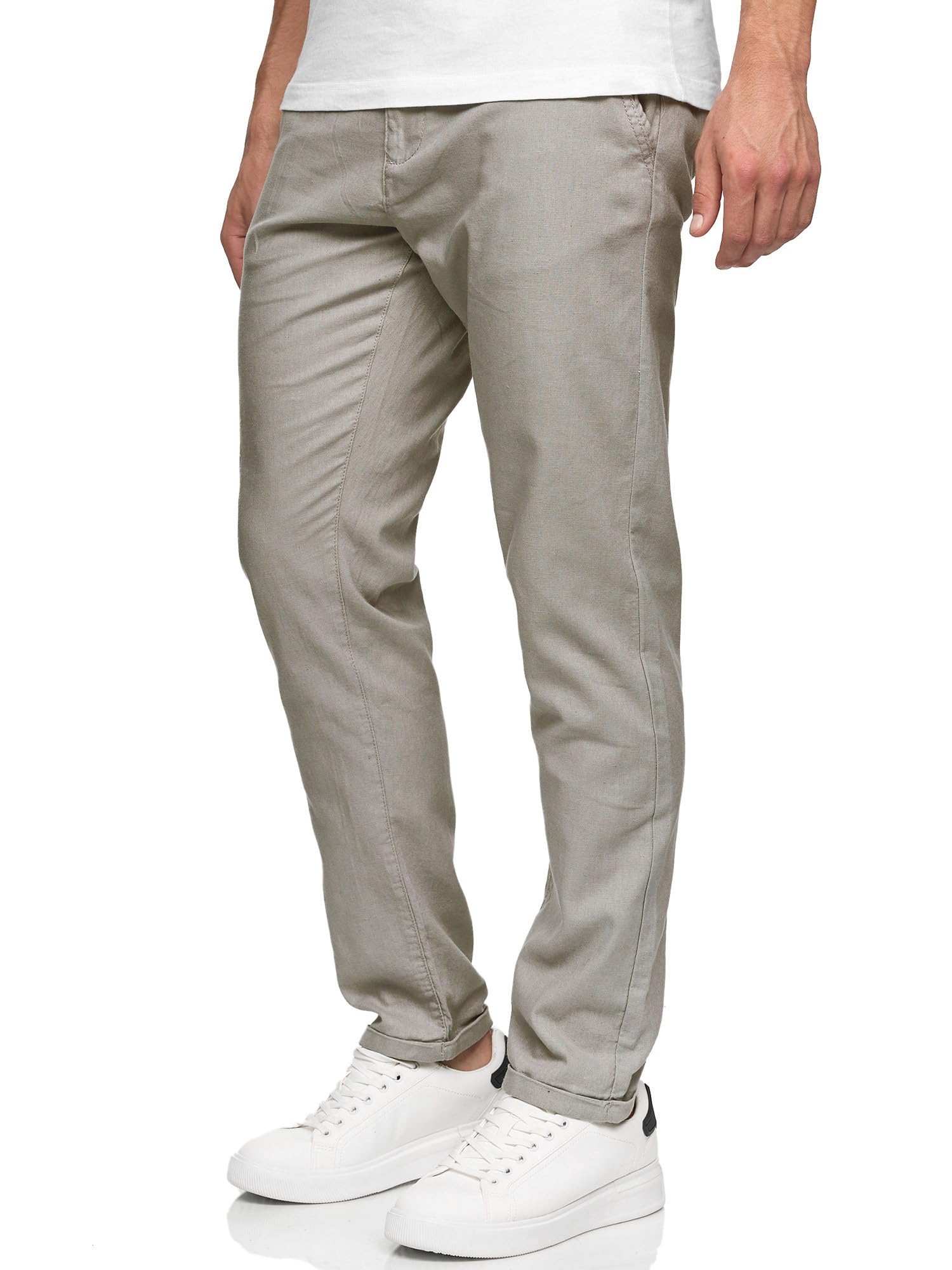 Indicode Herren Bryne Stoffhose aus Baumwolle und Leinen mit 4 Taschen