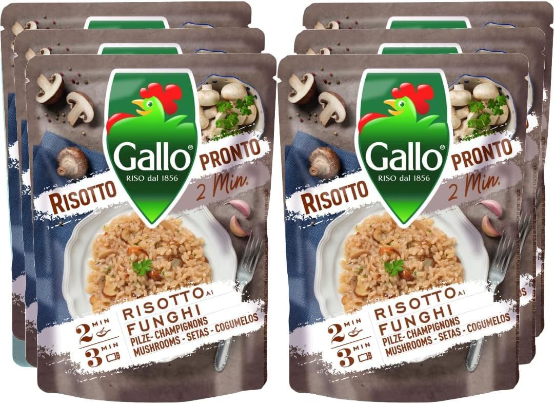 Riso Gallo Risotto Pronto, Mushroom, Vegetarian Quick Cook Microwaveable Risotto, 250 g (Pack of 6)
