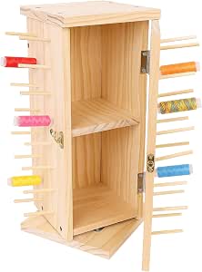 Hafeehafi Premium 360° Rotating Wooden Thread Storage Organizer with Internal Storage Cabinet, Holds 64 Spools