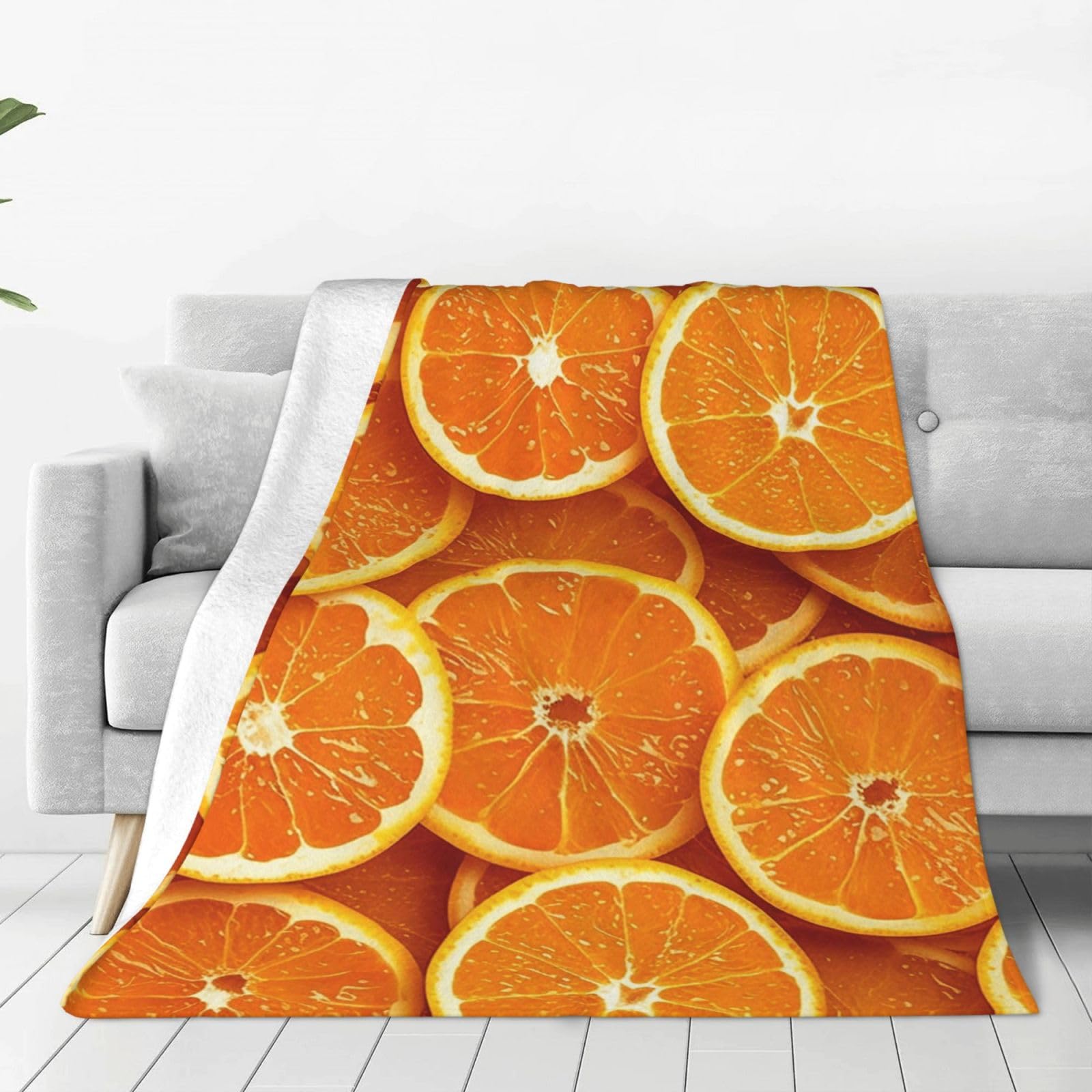 Orange Slices Throw Blanket for Couch, Plush Fuzzy Soft Flannel Blankets and Throws for Sofa, 80"x60" Bed Blankets for Travel Camping Chair, All Season Warm Fleece Blanket