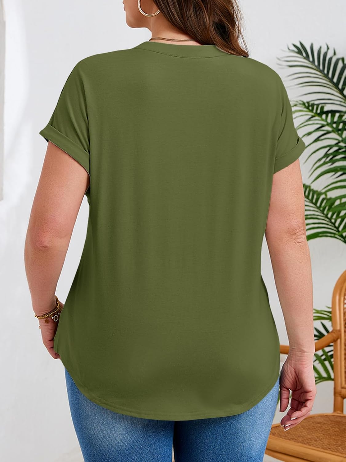 Beautife Womens Plus Size Short Sleeve Henley Tops Summer Button V Neck Blouses 2026 Dressy Casual Loose T Shirts - Image 6