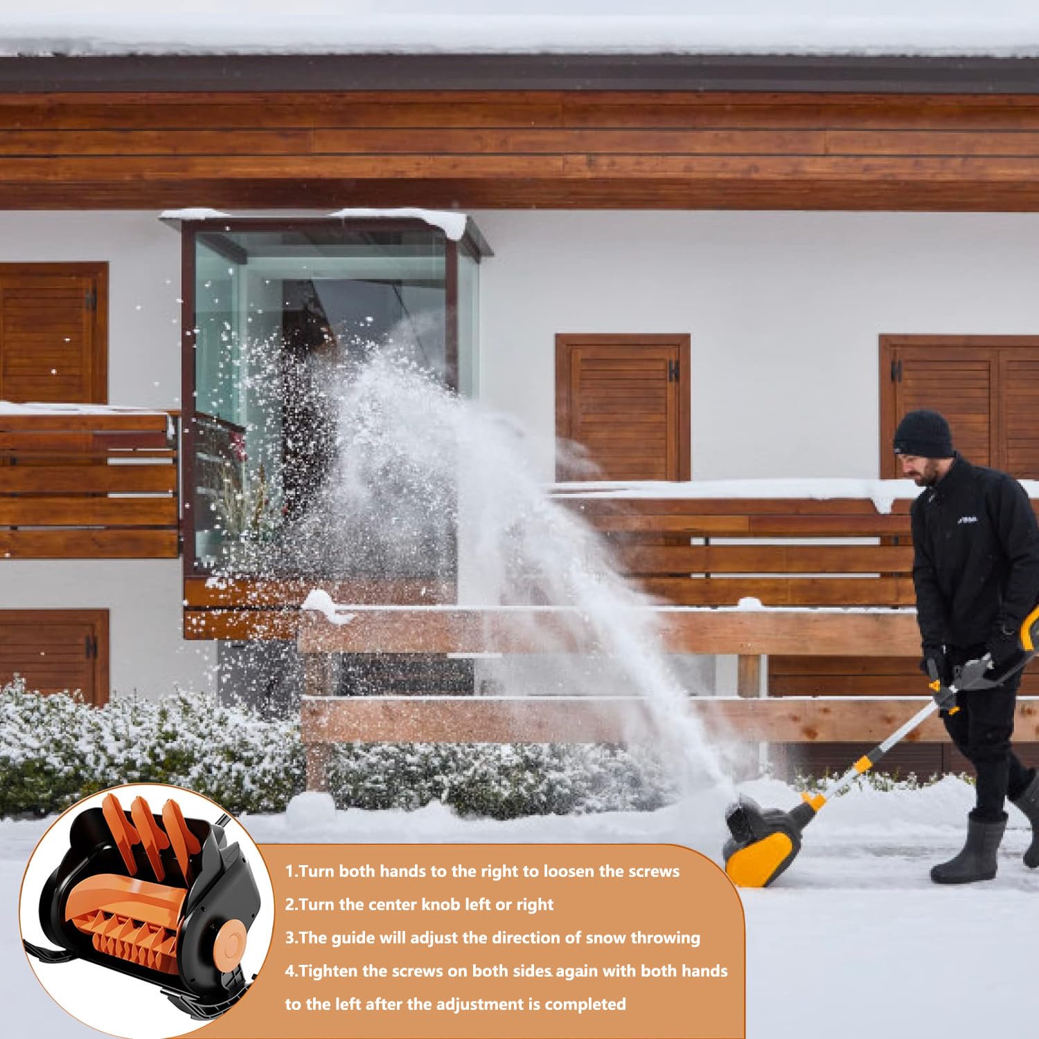 Spazzaneve Elettrico da 21 V, Pala da Neve a Batteria con 2 batterie, profondità 6'', Larghezza 16'', Distanza di Lancio 33 Piedi, 3 velocità, Display di Alimentazione a LED