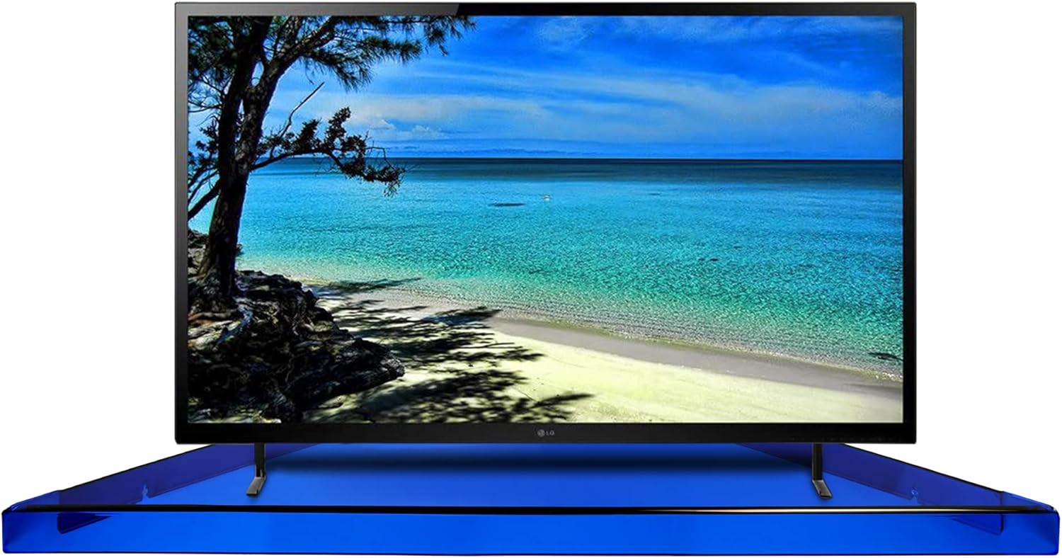 evron Modern Corner TV Shelf for 50 inch, Acrylic Wall Mounted Triangle Stand with Stylish Color Design, Space-Saving Home Decor for Living Room, Bedroom, Office (Blue 1 Pack)