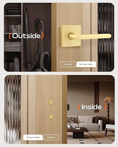Miniatura 10 de Leydebong Paquete de 3 pomos de entrada dorados con llave igual, manija de puerta de entrada resistente, estilo contemporáneo, herrajes modernos