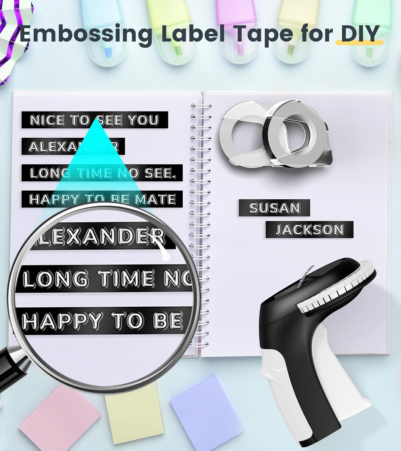 Embossing Label Maker with 8PK Color Tapes, Vintage Embossed Label Maker Machine with Tapes, Scrapbook Supplies Junk Journal Kits, Manual Retro Old School Embosser Labeler for Home Office image 4