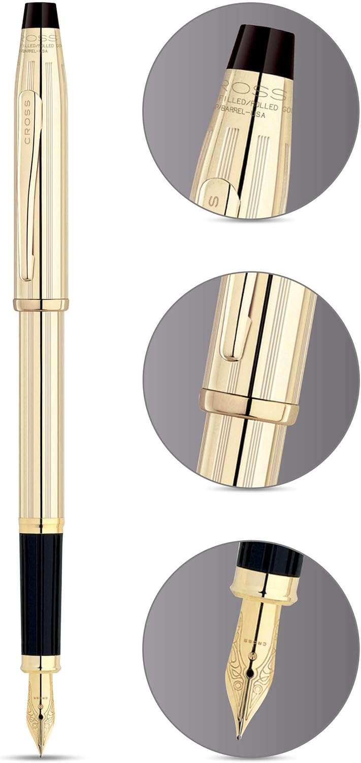 Cross Century II Refillable Fountain Pen, Medium 18 Carat Gold Nib, Includes Luxury Gift Box - 10 Carat Gold-Filled