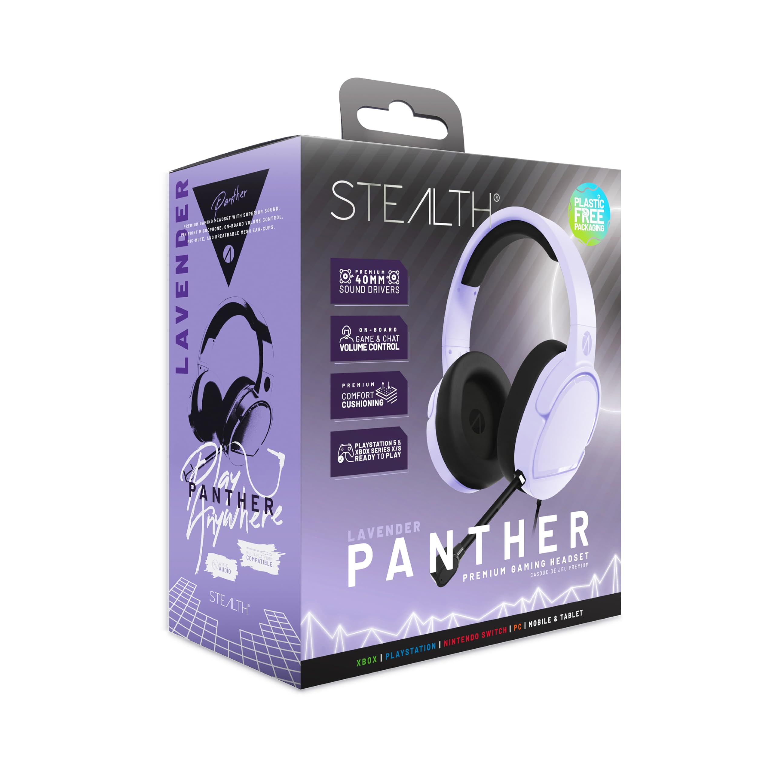 Stealth PANTHER - Cuffie da gioco over-ear PS4/PS5, Xbox, Switch, PC con microfono flessibile, jack da 3,5 mm, cavo da 1,5 m, leggero, confortevole e durevole