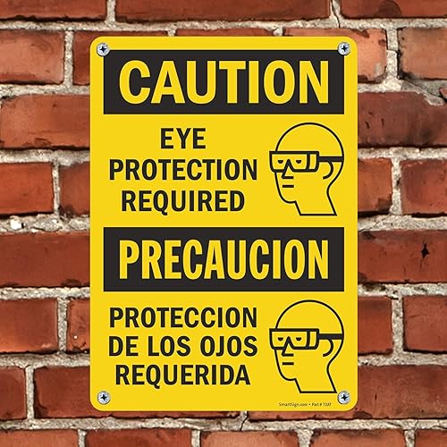 Miniatura 3 de SmartSign Letrero bilingüe "Precaución - Se requiere protección ocular"  Aluminio de 10 x 14 pulgadas