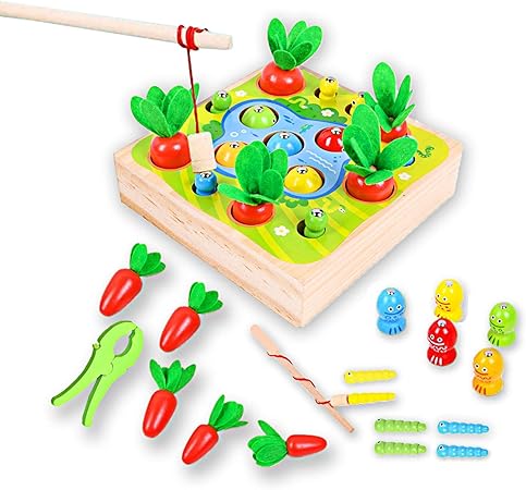 Amazon Aozora 青空 ニンジンボードゲーム 木製パズル おままごと 学習玩具 積み木 木製ニンジンおもちゃ 木製玩具 釣りゲーム 型はめ 想像力 創造力 形認識力 集中力アップ 感覚教具 指先訓練 子供レジャー玩具ギフト クリスマス 誕生日プレゼント 出産祝い