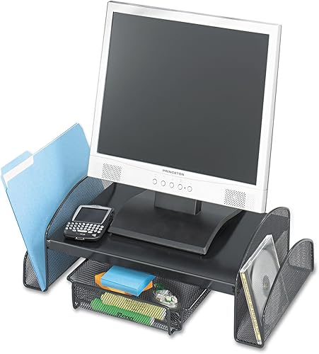 Safco Productos Soporte de monitor de malla Onyx 2159BL, acabado de recubrimiento en polvo negro, construcción de malla de acero duradera