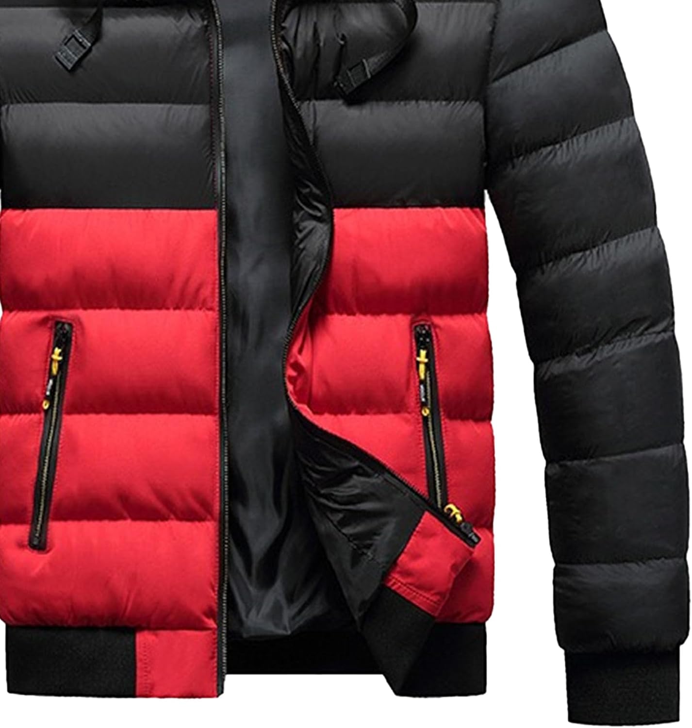 DGHM-JLMY Men's Winter Color Block Parka Jacket Hooded Puffer Jackets Warm Lightweight Thicken Ski Coat Outerwear