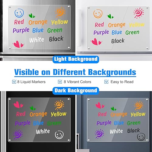 Miniatura 4 de Marcadores de tiza líquida magnéticos, marcadores de borrado en húmedo para calendario acrílico, pizarra de notas LED, vidrio transparente, pizarra