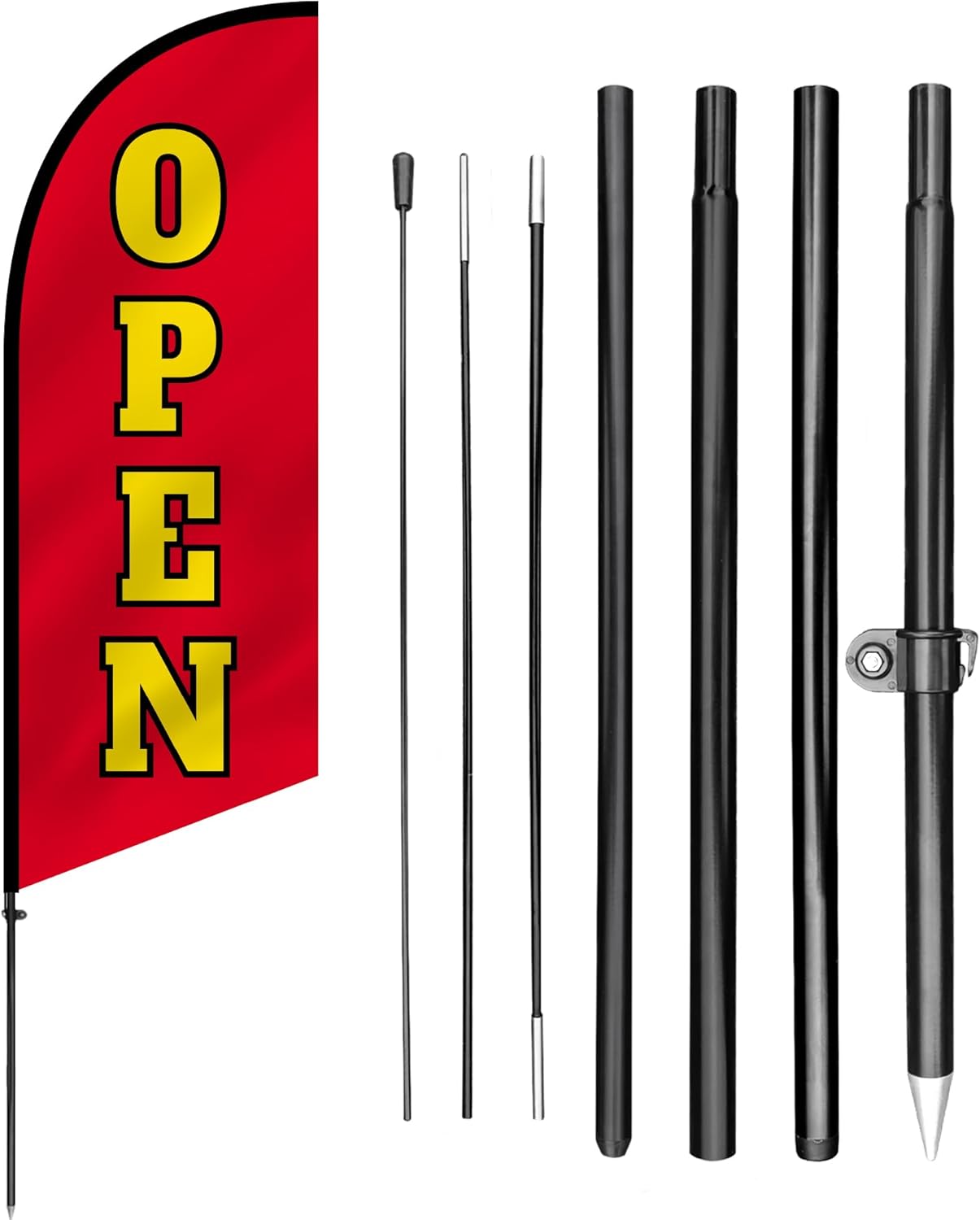 Anley 7.5 FT Open Feather Flag Banner Kit - Outdoor Swooper Advertising Flags with Pole and Stake – Open Sign for Storefront, Business Promotion, Events, Trade Shows – Weather Resistant & Easy Setup
