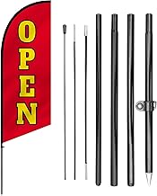 Anley 7.5 FT Open Feather Flag Banner Kit - Outdoor Swooper Advertising Flags with Pole and Stake – Open Sign for Storefront, Business Promotion, Events, Trade Shows – Weather Resistant & Easy Setup