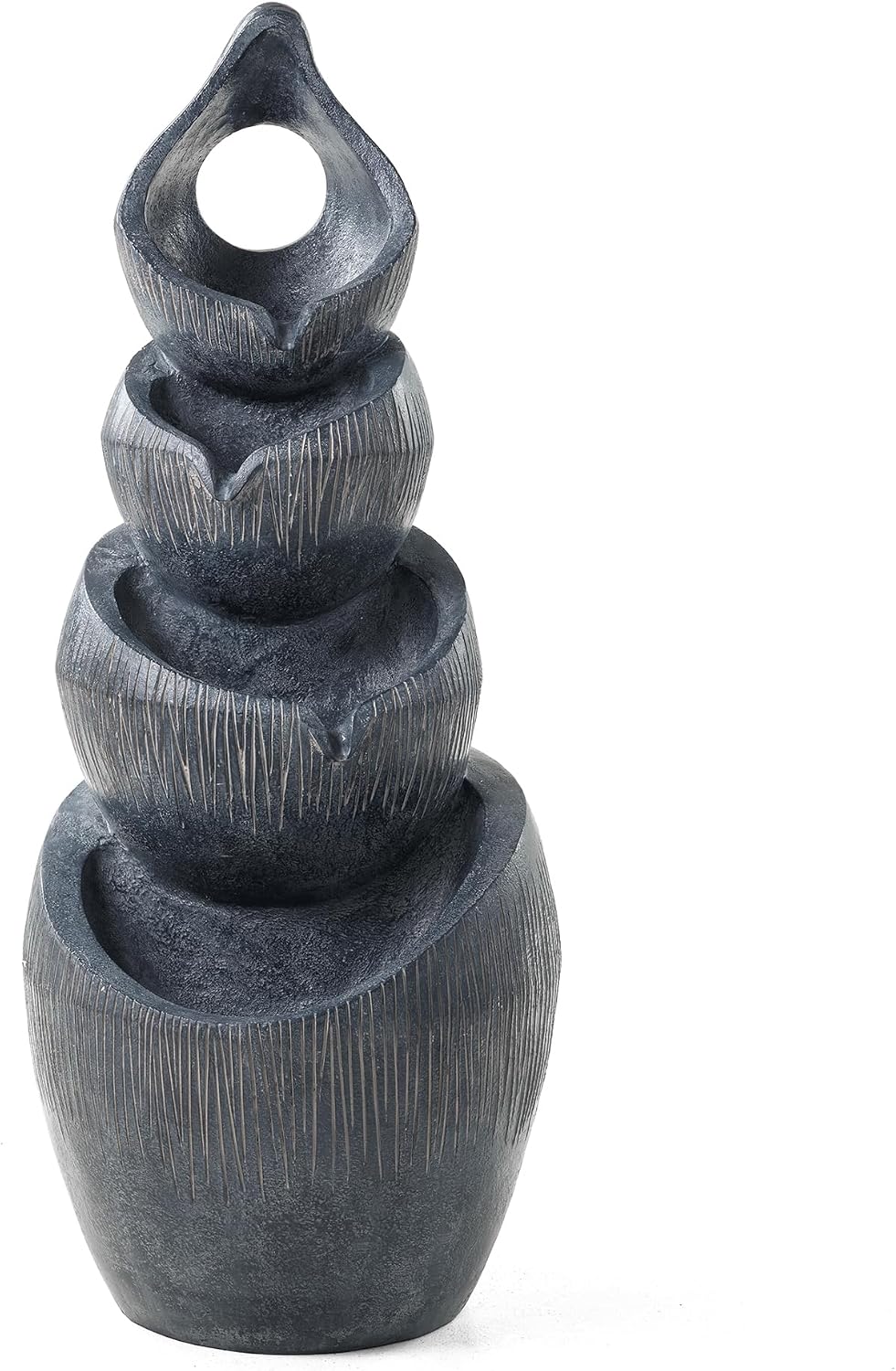Glitzhome Outdoor Fountain with Lights & Pump, 34" H 4-Tiered Cascading Zen-Style Water Fountain Outdoor, Alms Bowl Polyresin Waterfall Water Feature for Garden, Patio, Yard, Deck Decor