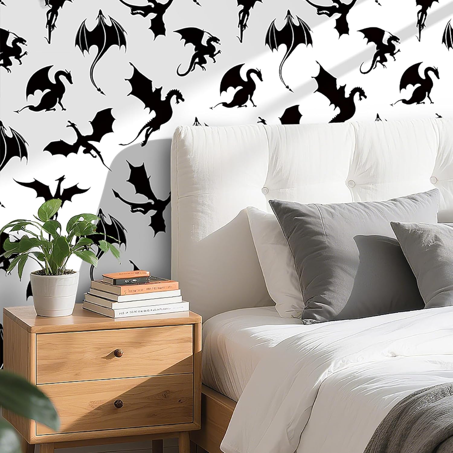 Livelynine 17.5x276 Fun Exotic Animal Wallpaper Peel and Stick Vintage Fantasy Dragon Wallpaper Self Adhesive Renter Friendly Novelty Funny Cool Black and White Contact Paper for Cabinets Classroom