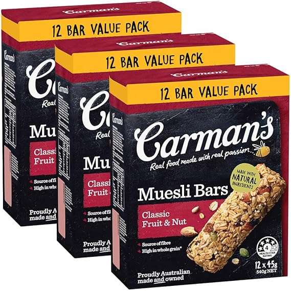 Carman's Muesli Bars Classic Fruit & Nut Value Pack 3x540g (Pack of 36 ...