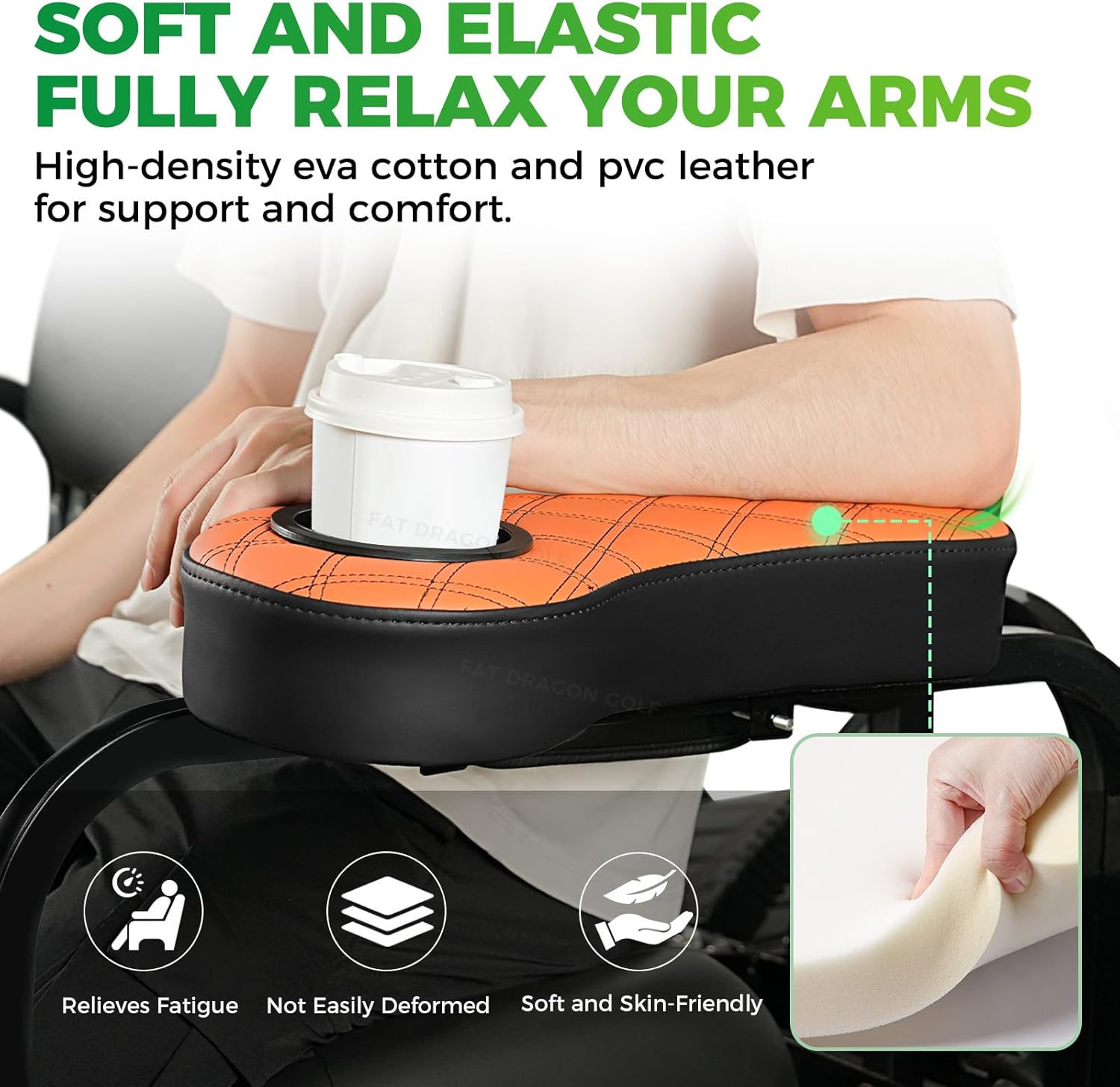 Panglong Golf Cart Armrest with Cup Holder and Phone Storage Pouch-Black or Brown, Fit Club Car EZGO Yamaha Rear Seat 1-Inch Square Tube