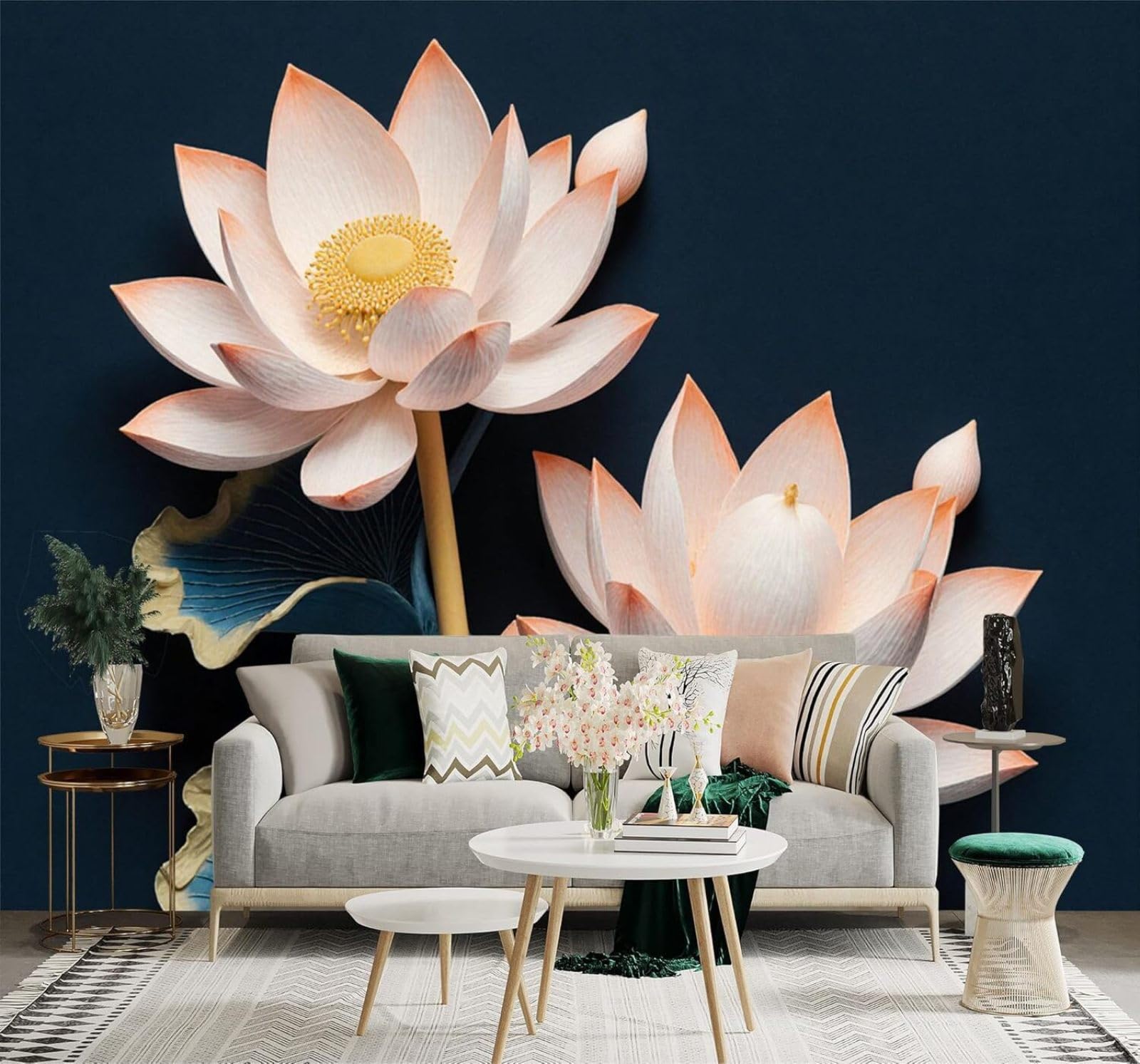 XLMING Simple Beautiful Pink Lotus Lotus Leaves 3D Wallpaper Premium Textured Silk Study Dining Living Room Bedroom Sofa TV Wall Easy Install-250cm×170cm